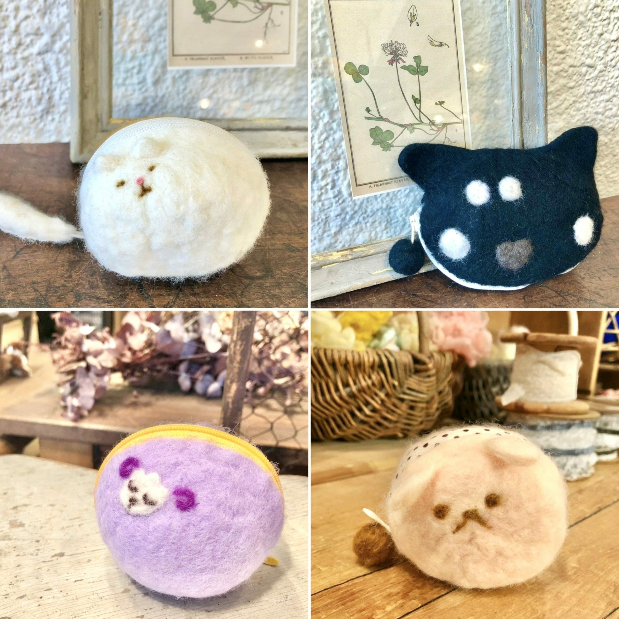 縫い針と糸を使わない羊毛フェルトの「ファスナーポーチ☆」作品